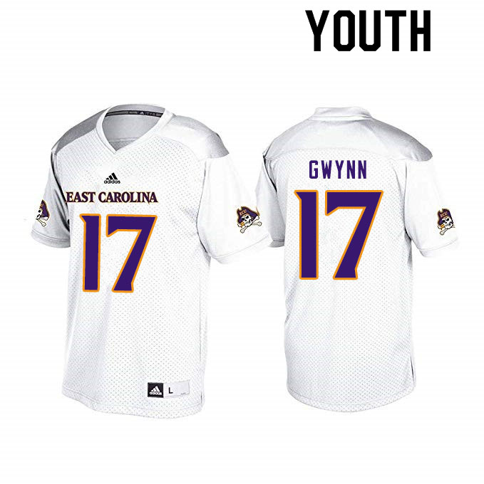 Youth #17 Zach Gwynn ECU Pirates College Football Jerseys Sale-White - Click Image to Close